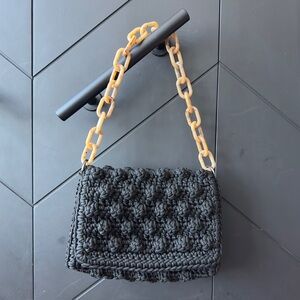 One&Only Black Crochet Shoulder Bag with Chain Strap